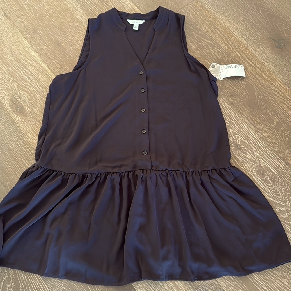 NWT! NINE WEST ruffle hem mini dress. Size XL. Mineral black.